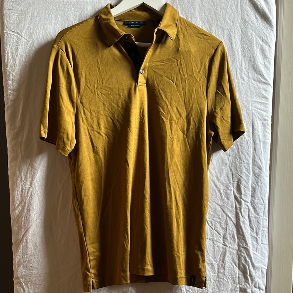 Perry Ellis Mustard Yellow Polo Shirt Classic Short-Sleeve Design